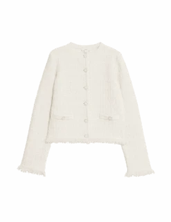 Cotton Rich Knitted Crew Neck Fringe Cardigan -M&S cotton rich knitted crew neck fringe cardigan 1