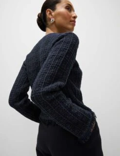 Cotton Rich Knitted Crew Neck Fringe Cardigan -M&S cotton rich knitted crew neck fringe cardigan 10