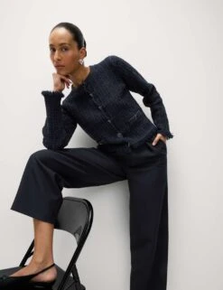 Cotton Rich Knitted Crew Neck Fringe Cardigan -M&S cotton rich knitted crew neck fringe cardigan 11