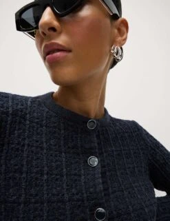 Cotton Rich Knitted Crew Neck Fringe Cardigan -M&S cotton rich knitted crew neck fringe cardigan 13