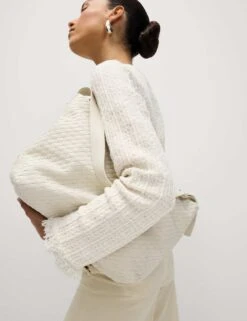 Cotton Rich Knitted Crew Neck Fringe Cardigan -M&S cotton rich knitted crew neck fringe cardigan 16