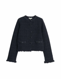 Cotton Rich Knitted Crew Neck Fringe Cardigan -M&S cotton rich knitted crew neck fringe cardigan