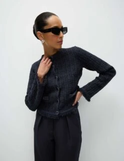 Cotton Rich Knitted Crew Neck Fringe Cardigan -M&S cotton rich knitted crew neck fringe cardigan 8