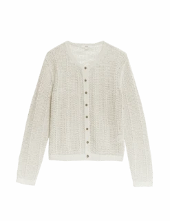 Cotton Rich Open Stitch Cropped Cardigan -M&S cotton rich open stitch cropped cardigan 1