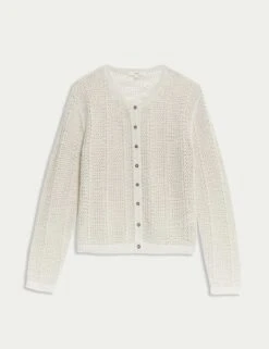 Cotton Rich Open Stitch Cropped Cardigan -M&S cotton rich open stitch cropped cardigan 12