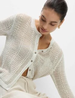 Cotton Rich Open Stitch Cropped Cardigan -M&S cotton rich open stitch cropped cardigan 13