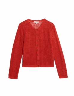 Cotton Rich Open Stitch Cropped Cardigan -M&S cotton rich open stitch cropped cardigan