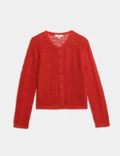 Cotton Rich Open Stitch Cropped Cardigan -M&S cotton rich open stitch cropped cardigan 6