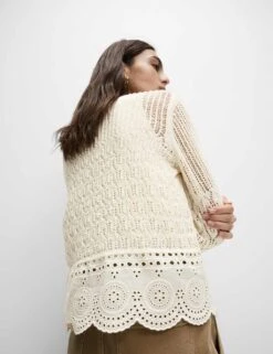 Cotton Rich Pointelle Crew Neck Slim Fit Knitted Top -M&S cotton rich pointelle crew neck slim fit knitted top 6