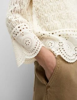 Cotton Rich Pointelle Crew Neck Slim Fit Knitted Top -M&S cotton rich pointelle crew neck slim fit knitted top 7