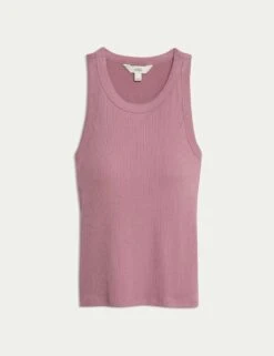 Cotton Rich Ribbed Scoop Neck Bra Vest Top -M&S cotton rich ribbed scoop neck bra vest top 12