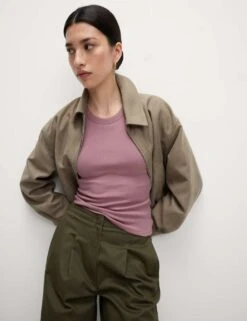 Cotton Rich Ribbed Scoop Neck Bra Vest Top -M&S cotton rich ribbed scoop neck bra vest top 14