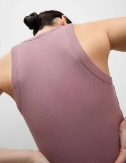 Cotton Rich Ribbed Scoop Neck Bra Vest Top -M&S cotton rich ribbed scoop neck bra vest top 15