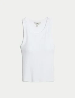 Cotton Rich Ribbed Scoop Neck Bra Vest Top -M&S cotton rich ribbed scoop neck bra vest top 6