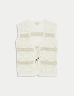 Cotton Rich Slim Textured Cropped Waistcoat -M&S cotton rich slim textured cropped waistcoat 14