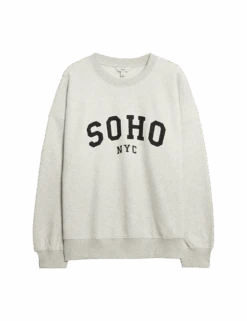 Cotton Rich Slogan Crew Neck Sweatshirt -M&S cotton rich slogan crew neck sweatshirt 1
