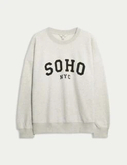 Cotton Rich Slogan Crew Neck Sweatshirt -M&S cotton rich slogan crew neck sweatshirt 13