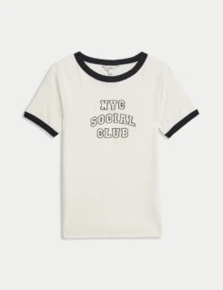 Cotton Rich Slogan T-Shirt -M&S cotton rich slogan t shirt 6