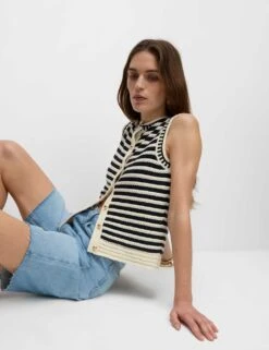 Cotton Rich Striped Knitted Waistcoat -M&S cotton rich striped knitted waistcoat 10