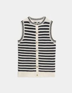 Cotton Rich Striped Knitted Waistcoat -M&S cotton rich striped knitted waistcoat 14