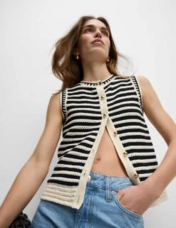 Cotton Rich Striped Knitted Waistcoat -M&S cotton rich striped knitted waistcoat 15