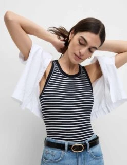 Cotton Rich Striped Secret Support Vest -M&S cotton rich striped ribbed bra vest 1