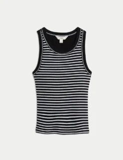 Cotton Rich Striped Secret Support Vest -M&S cotton rich striped ribbed bra vest