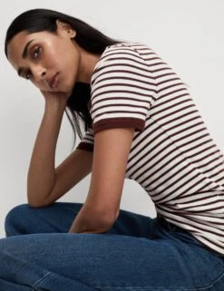 Cotton Rich Striped T-Shirt -M&S cotton rich striped t shirt 14