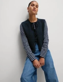 Cotton Rich Textured Cropped Waistcoat -M&S cotton rich textured cropped waistcoat 10