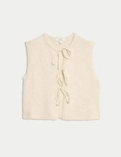Cotton Rich Textured Cropped Waistcoat -M&S cotton rich textured cropped waistcoat 14