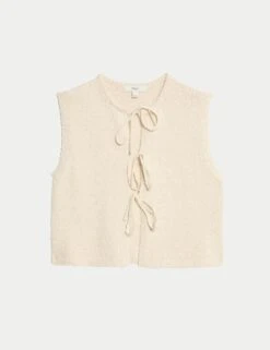 Cotton Rich Textured Cropped Waistcoat -M&S cotton rich textured cropped waistcoat 16