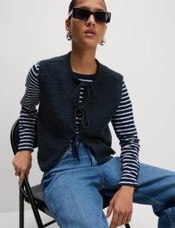 Cotton Rich Textured Cropped Waistcoat -M&S cotton rich textured cropped waistcoat 8