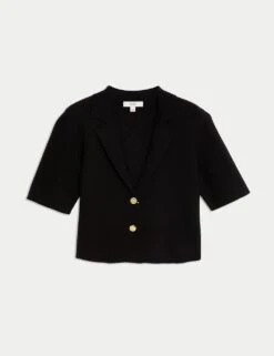 Cotton Rich Textured Knitted Blazer -M&S cotton rich textured knitted blazer 12