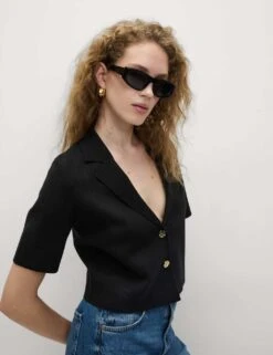 Cotton Rich Textured Knitted Blazer -M&S cotton rich textured knitted blazer 15