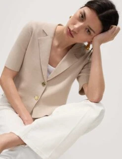 Cotton Rich Textured Knitted Blazer -M&S cotton rich textured knitted blazer 7