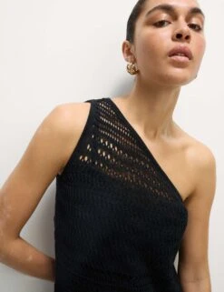 Cotton Rich Textured One Shoulder Midi Beach Dress -M&S cotton rich textured one shoulder midi beach dress 9