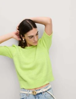 Cotton Rich Textured Slim Fit Crop Top -M&S cotton rich textured slim fit crop top 16