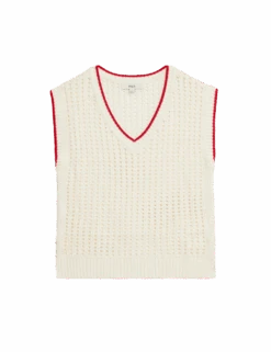 Cotton Rich Textured V-Neck Knitted Vest -M&S cotton rich textured v neck knitted vest