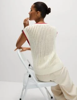 Cotton Rich Textured V-Neck Knitted Vest -M&S cotton rich textured v neck knitted vest 9