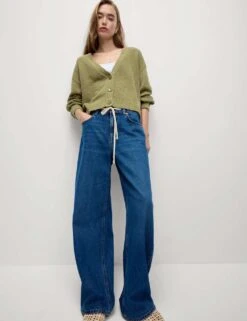 Cotton Rich Textured V-Neck Relaxed Cardigan -M&S cotton rich textured v neck relaxed cardigan 10