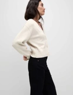 Cotton Rich Textured V-Neck Relaxed Cardigan -M&S cotton rich textured v neck relaxed cardigan 13