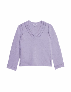 Cotton Rich Textured V-Neck Slub Jumper -M&S cotton rich textured v neck slub jumper 1