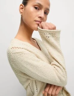 Cotton Rich Textured V-Neck Slub Jumper -M&S cotton rich textured v neck slub jumper 11