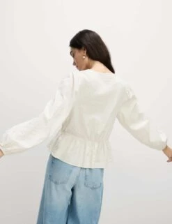 Cotton Rich Tie Front Blouse -M&S cotton rich tie front blouse 7