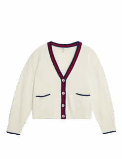 Cotton Rich Tipped Detail Relaxed Cardigan -M&S cotton rich tipped detail relaxed cardigan