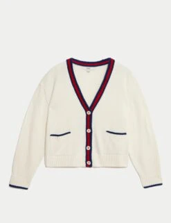 Cotton Rich Tipped Detail Relaxed Cardigan -M&S cotton rich tipped detail relaxed cardigan 7