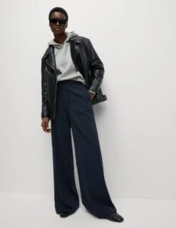 Crepe Elasticated Waist Wide Leg Trousers -M&S crepe elasticated waist wide leg trousers 14