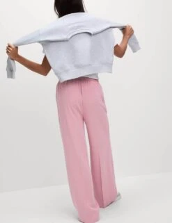 Crepe Elasticated Waist Wide Leg Trousers -M&S crepe elasticated waist wide leg trousers 9