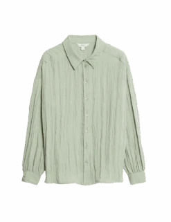 Crinkle Textured Collared Shirt -M&S crinkle textured collared shirt