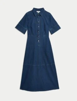 Denim Button Front Midi Shirt Dress -M&S denim button front midi shirt dress 6